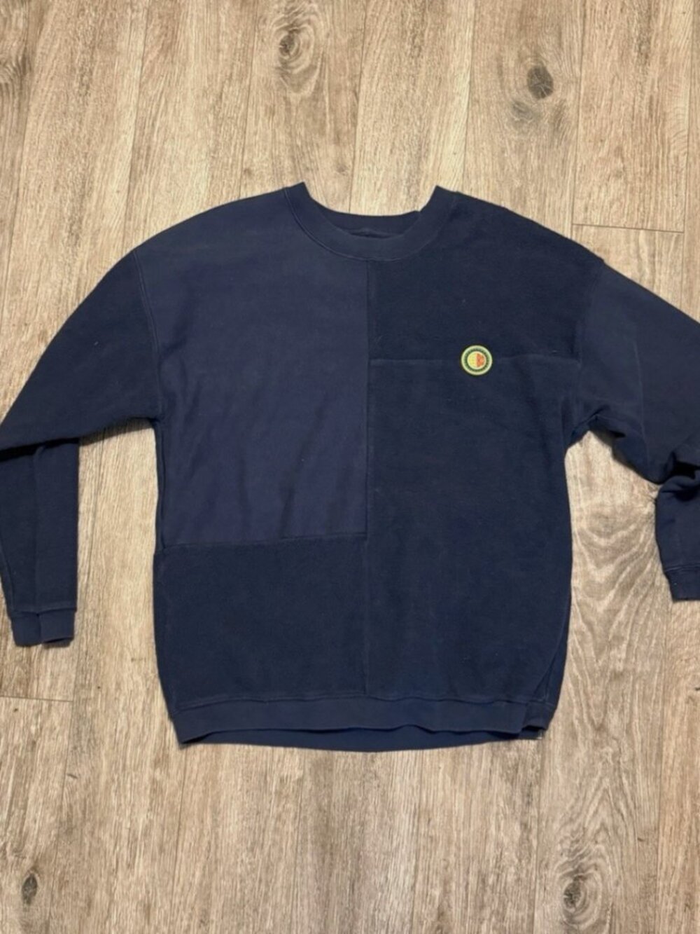 Brain Dead Global Works Split Panel Fleece & Terry Crewneck Sweatshirt 'Navy' M